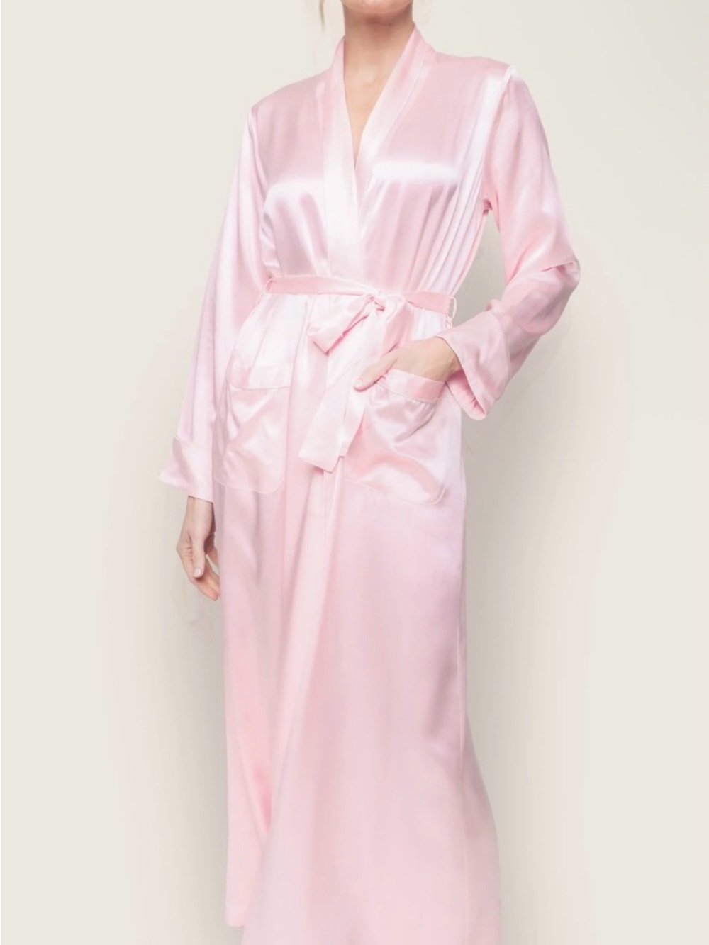 SKIMS Light Pink Satin Long Robe with Belted Waist